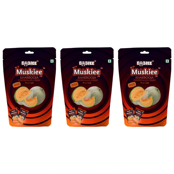 DOBIEE Muskiee Muskmelon Fruit Flavoured Candy 300 Candies | Kharbuja Candy | kharbooja candies | Fruity &#038; Tasty Centre Filled Candies (100 x Pack of 3)